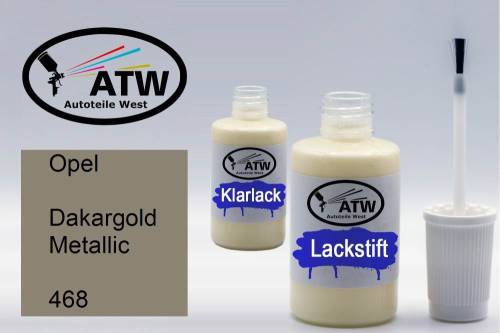 Opel, Dakargold Metallic, 468: 20ml Lackstift + 20ml Klarlack - Set, von ATW Autoteile West.